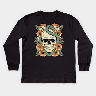 Traditional Skeleton Serpent Tattoo Kids Long Sleeve T-Shirt